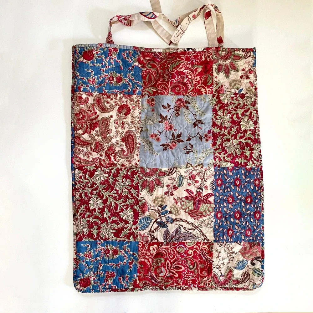 Quilted Patchwork Floral Pillow Sham Set of 4 Cottagecore Farmhouse Red Blue